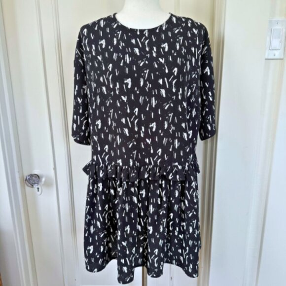 ASOS Mini Smock Dress Black White Abstract Print Size 6 - Picture 3 of 15